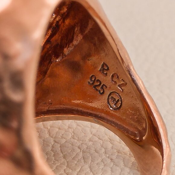 Sterling Silver Hammered Disc Ring with Mixed-Cut CZ — Rose Finish, Size 6 - Picture 9 of 11